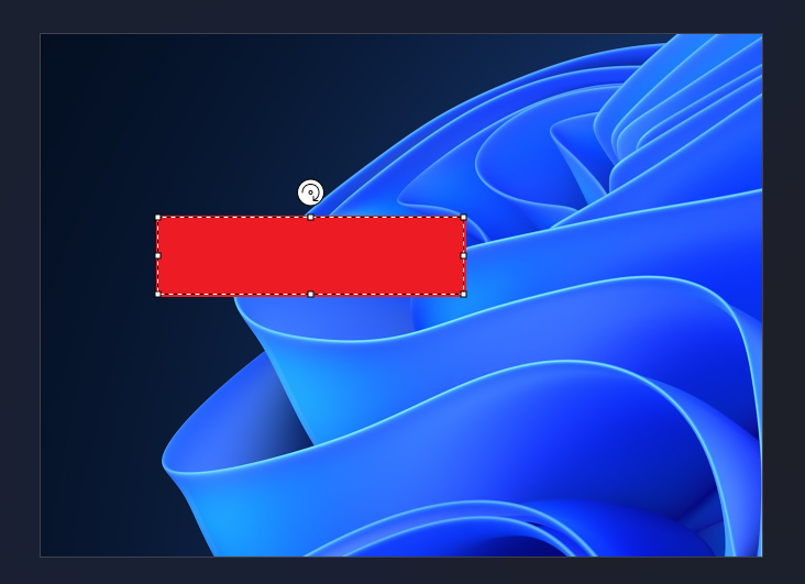 Windows 11 그림판에서 빨간색 불투명 사각형으로 이미지 일부를 가린 화면